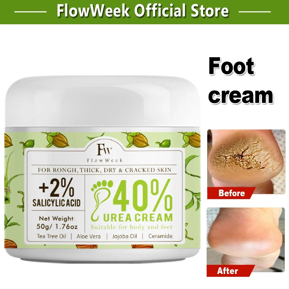 FlowWeek Urea 40% Cracked Heels Foot Cream, Salicylic Acid, Cracked Heels Repair Callus Remover, Nail Repair Urea Cream