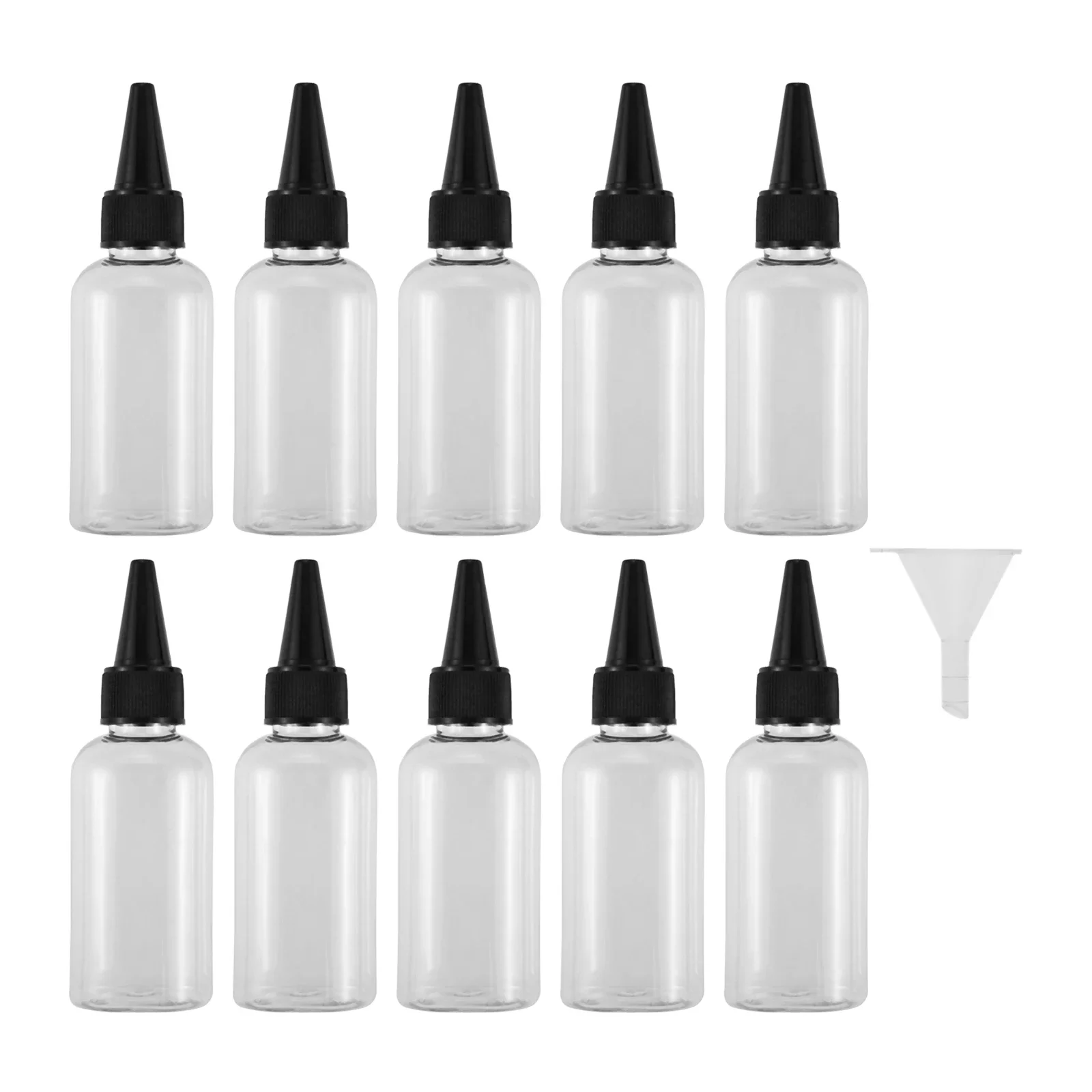 10pcs/set Transparent Dropper Bottles 50ml Plastic Jar with Funnel Leak proof fit Glue Pigment Dye Henna Nail-art Oil Watercolor