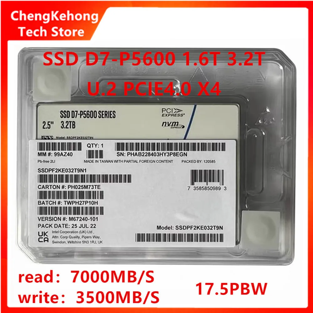 NEW D7- P5600 Series 1.6T 3.2T 6.4T Enterprise SSD U.2 PCIE4.0X4 Solid State Drive NVMe PCIe Internal For Intel SSD PCIE4.0X4