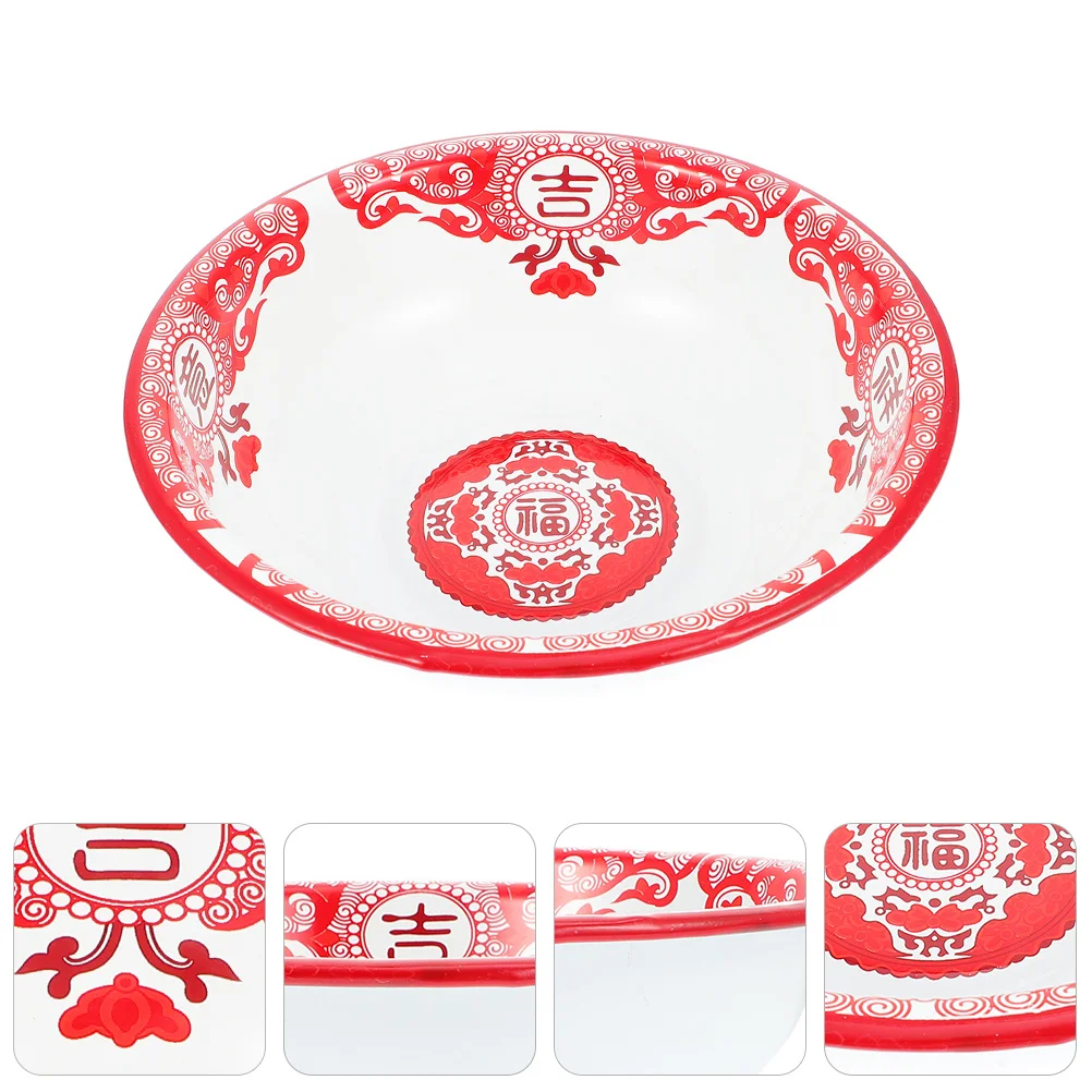 

Enamel Bowls Thickened Red Round Washbasin For Kitchen Salad Mixing Pet Feeding Durable Stackable Dishware