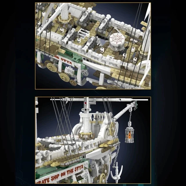 Bloques de construcción de barco pirata blanco, 3769 Uds., esqueleto, barco fantasma, modelo, montaje de ladrillos, juguetes, decoración de escritorio, regalos de navidad para niños