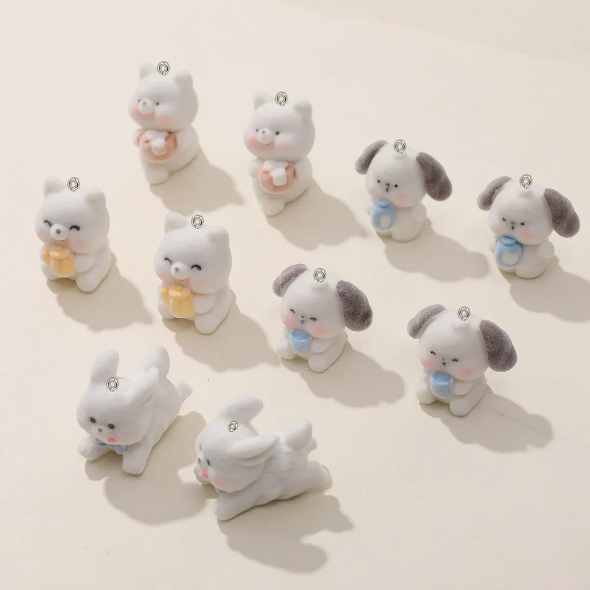 30Pcs 3D Cute Flocked Pig Charms Cartoon Animal Rabbit Resin Pendant Earring Keyring Accessories for DIY Crafts Jewelry Make