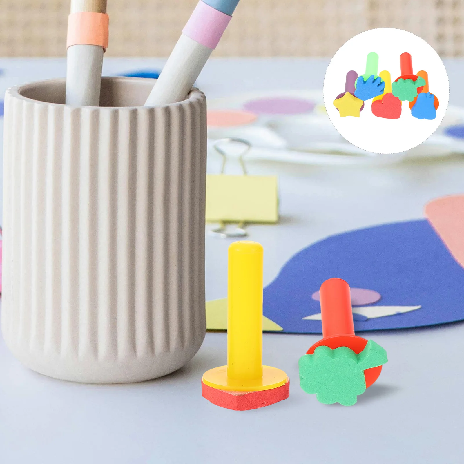 

5pcs Sponge Brush Colored Watercolor Kids Drawing Craft Painting Sponges Stamp Toddler Art Supplies Reusable Cartoon Pattern