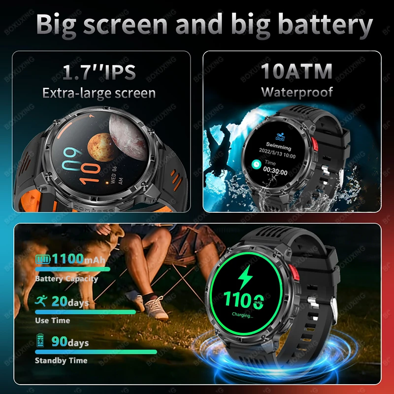 2026New T-Rex3 Ultra 1100mAh Battery Smart Watches IP68 Waterproof Compass Heart Rate LED Flashlight Sports Track Smartwatch Men
