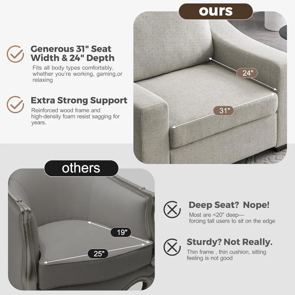 كرسي ABCASA كبير الحجم بقدرة 47 وات، كرسي أريكة منجد مريح مع مقعد كبير ومسند ذراع واسع، صالة حديثة صديقة للحيوانات الأليفة #4