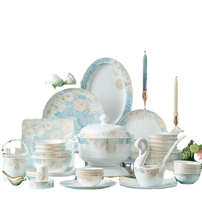 

Jingdezhen ceramic tableware, bowl bone china bowl plate set, household, bowl plate gift box.