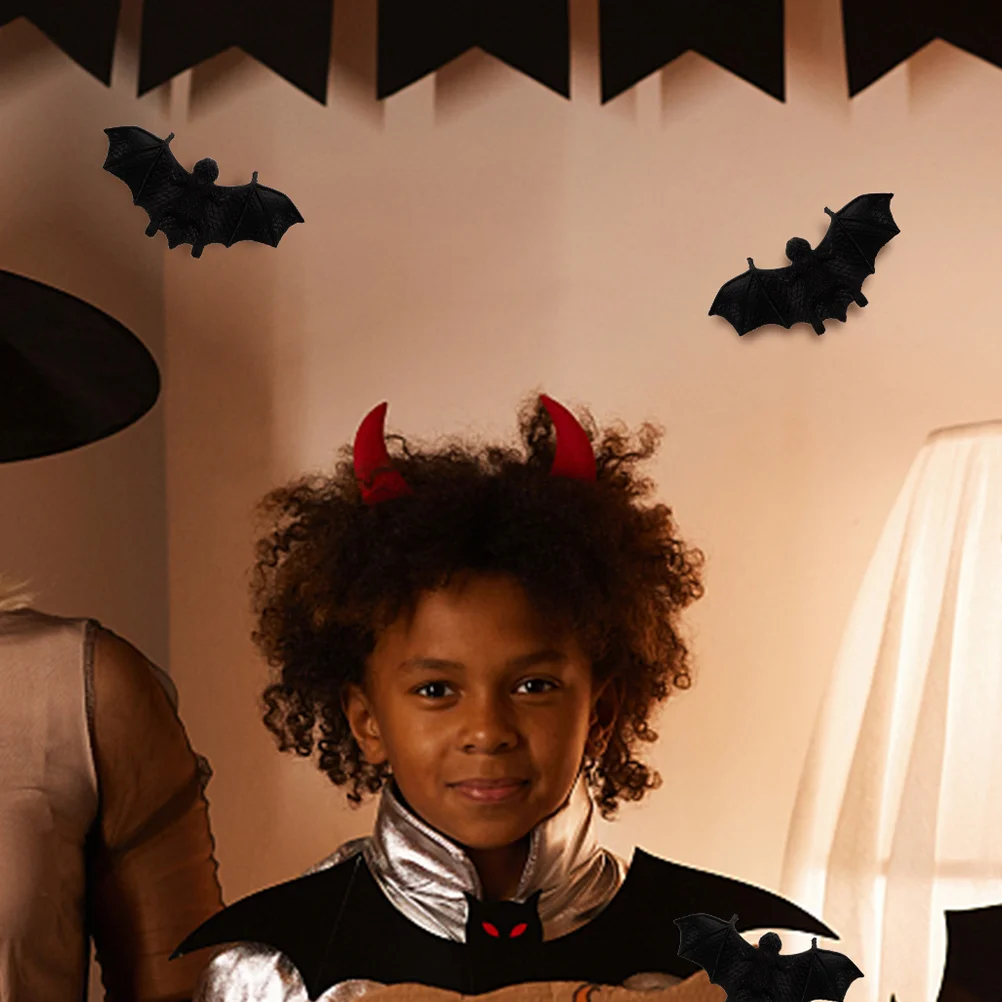 リアルなソフトラバー ハロウィン コウモリ ブラック プラスチック デコレーション 不気味な雰囲気のパーティーのいたずら小道具用 10個