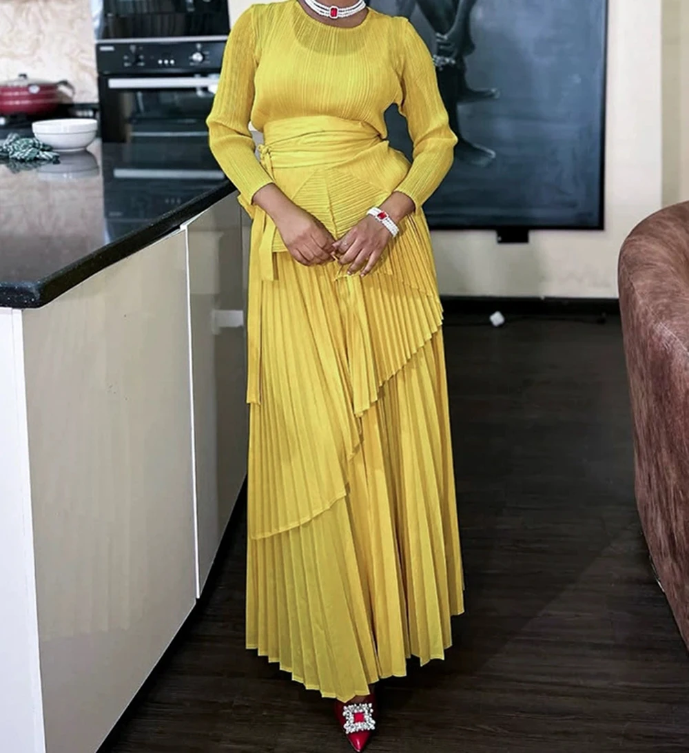 

Casual suits for women summer plus size women's fashion two-piece suits pleated tops pleated skirt long-GZXX1023