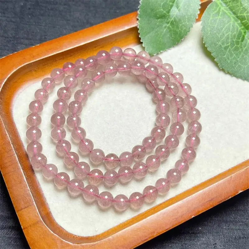 1PCSNatural Strawberry Quartz Triple Circle Bracelet Charms Handmade Fortune Energy Bangle Mineral Woman Amulet Jewelry Gift 6MM