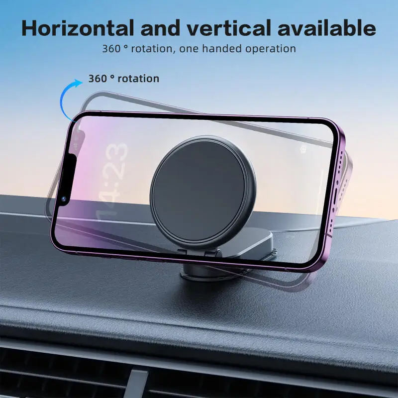 

Vacuum Suction Cup Magnet Mount 360 Rotation Magnetic Car Phone Holder Foldable Car Phone Stand for Iphone 16 15 Xiaomi Huawei