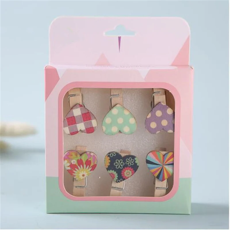 6Pcs Pushpins คลิปไม้สี Thumbtack Love Heart Binding คลิปขนาดเล็ก Push Pins Wall Nails Tack Pin เฟอร์นิเจอร์ Diy decor