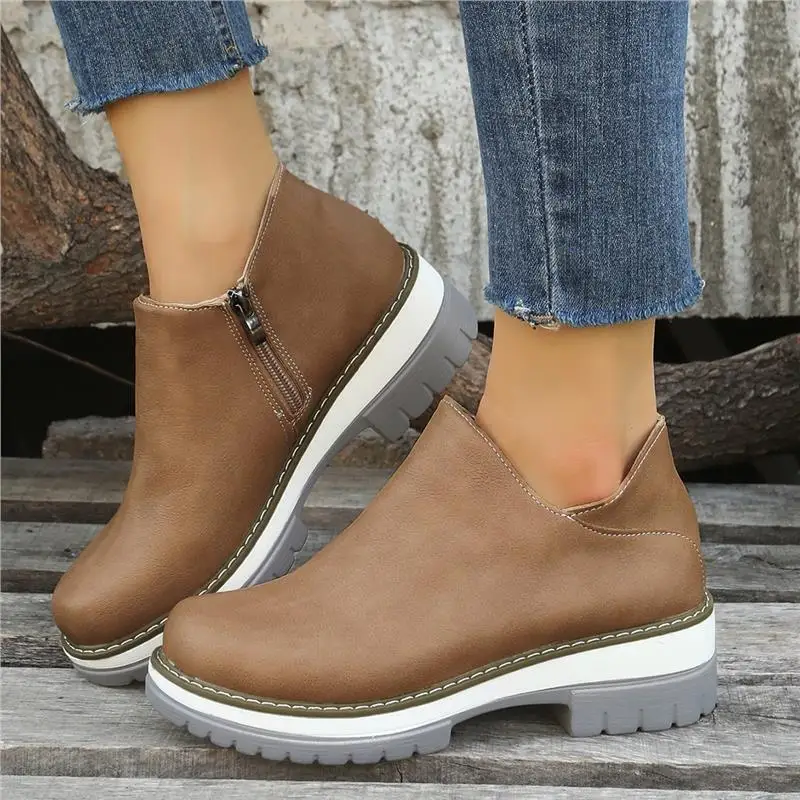 

Faionable Retro Large Size Women's Casual Single oes Low Heel Side Zipper Four Seasons Wear Comfortable Breathable Footwear