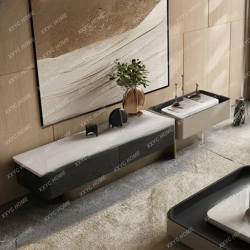

Original Oriental minimalist TV cabinet, natural luxury stone surface light luxury living room floor TV cabinet