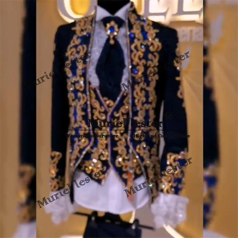 Sparkly Crystals Baeaded Suits Men Slim FIt Prom Blazer Customized 3 Pieces Set (Jacket Vest Pants) Groom Banuqet Wedding Txuedo