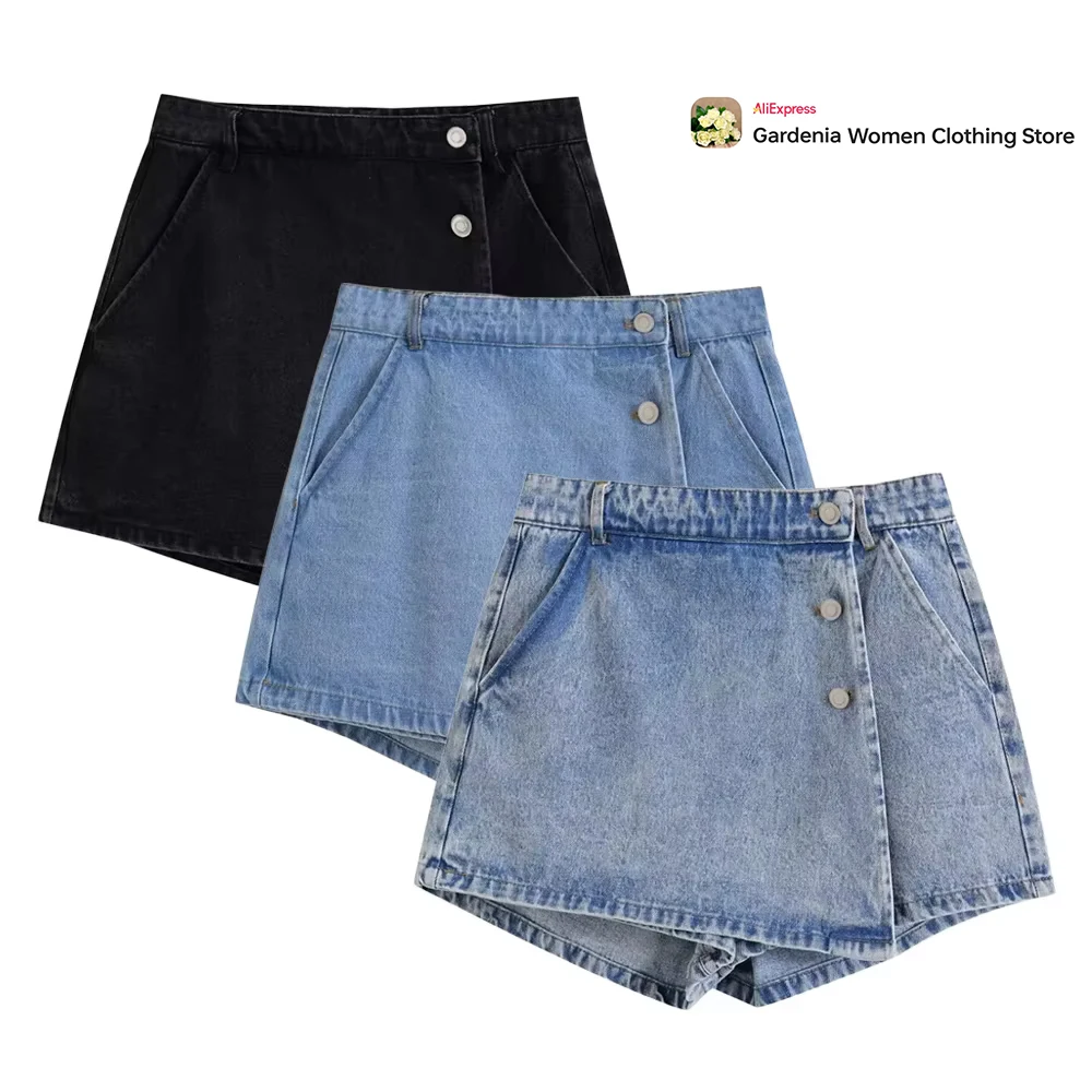 

Женские 3-цветные джинсовые шорты One Piece High Street Skort с петлями на поясе Шорты с запахом спереди Y2k Повседневные мини-джорты Джинсовые шорты