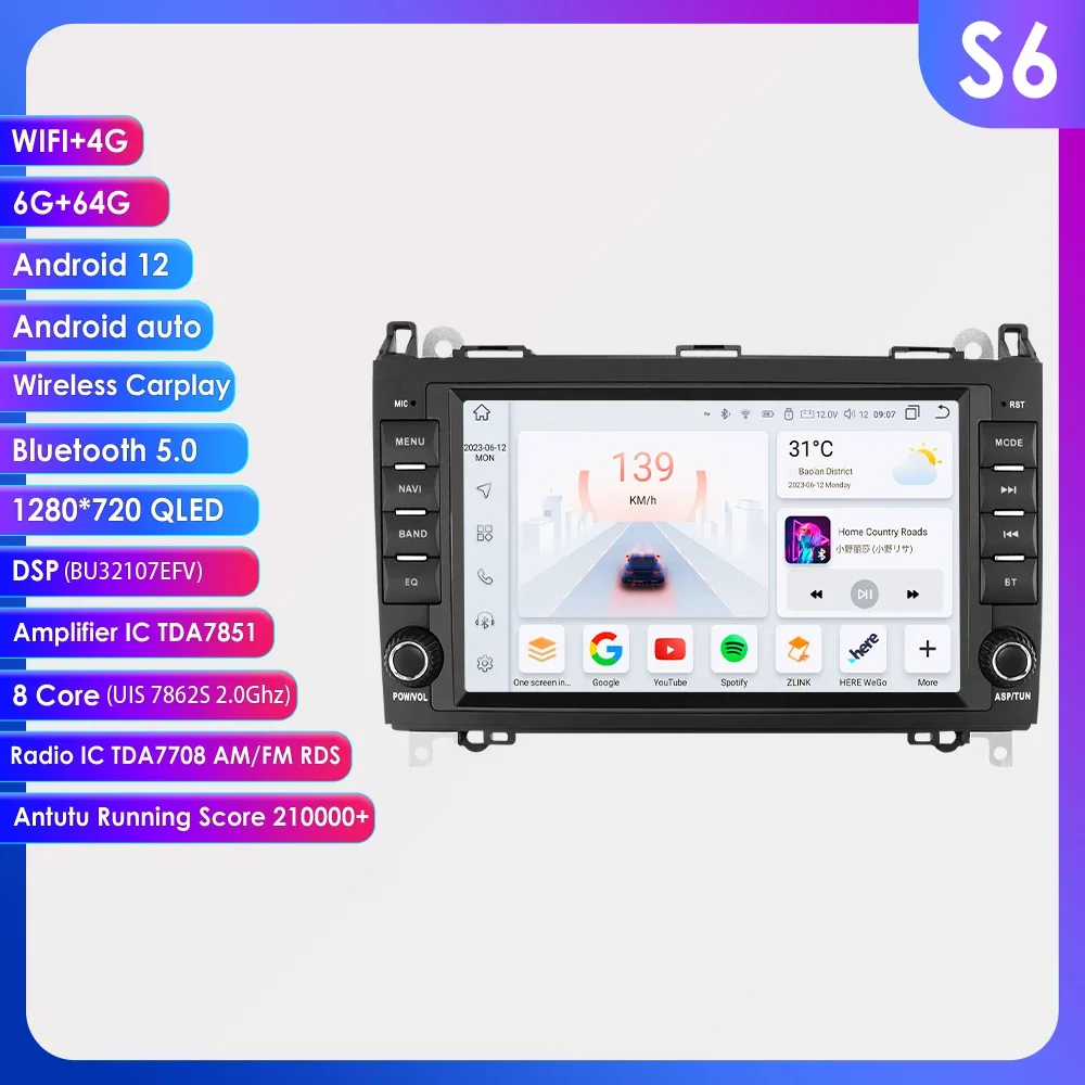 4G Android 12 Auto Auto Radio Voor Mercedes-Benz W169 A150 A160/W245 B180 B200/W639 W906 Sprinter Multimedia Gps Stereo Carplay