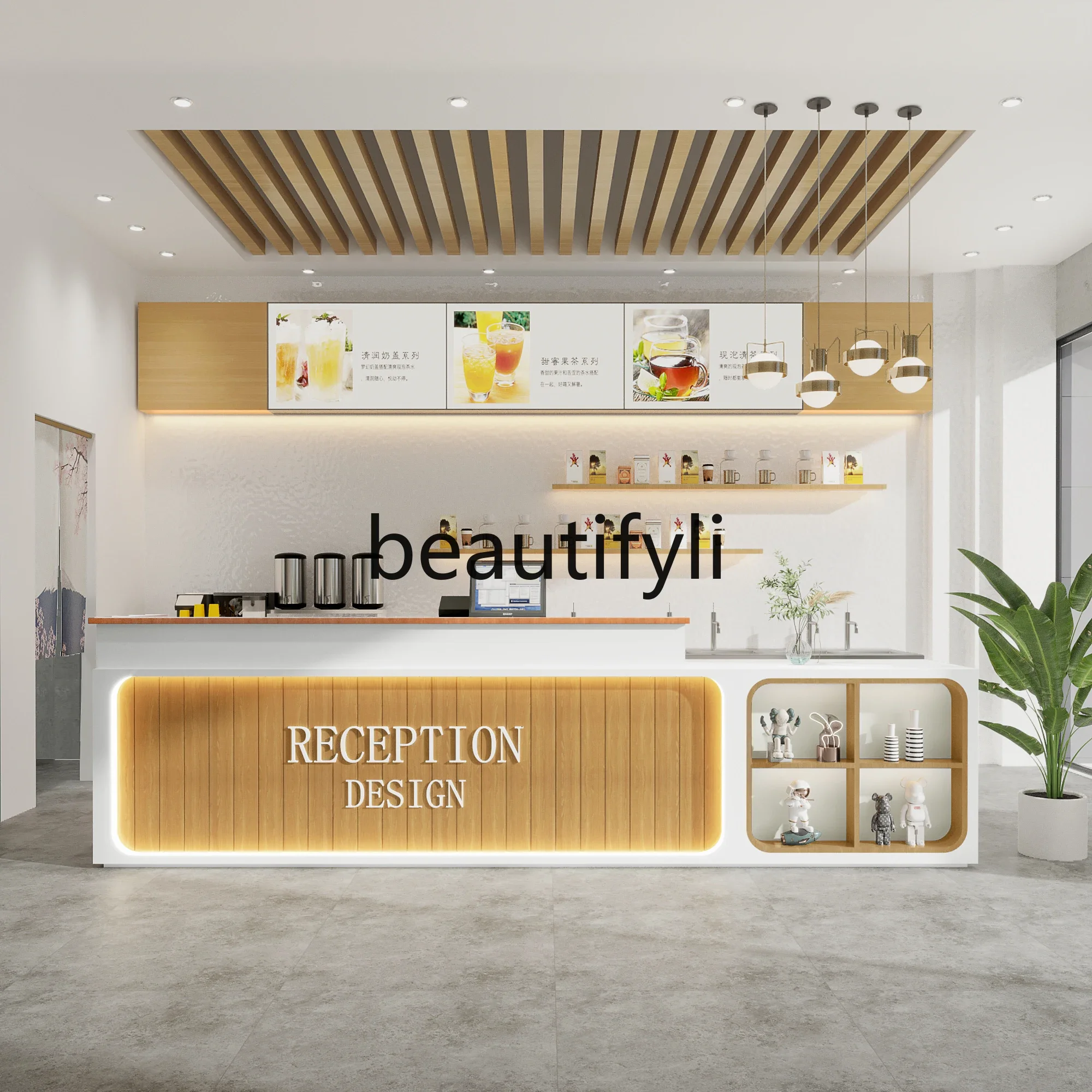 

Simple modern milk tea shop coffee shop bar, cake bakery, reception desk customization9344
