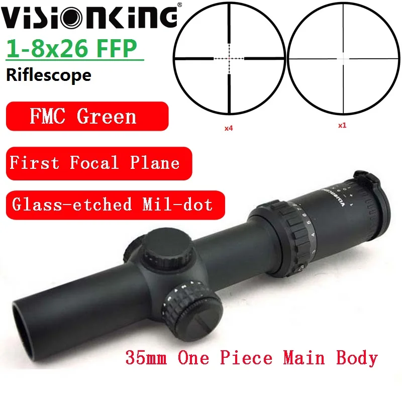 

Visionking 1-8x26 Hunting FFP Riflescope Wide Field of View Mil-dot Illuminated ar15 Mak4 Long Range Optics Sight .308 .30-06