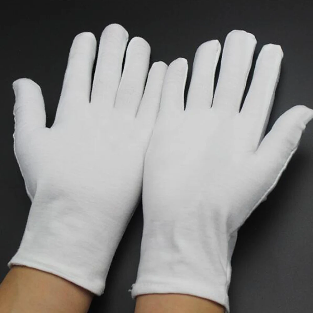 White Cotton Gloves Thick Disk Bead Play Etiquette Cotton Gloves Labor Protection Gloves Waiters/Drivers/Jewelry/Workers