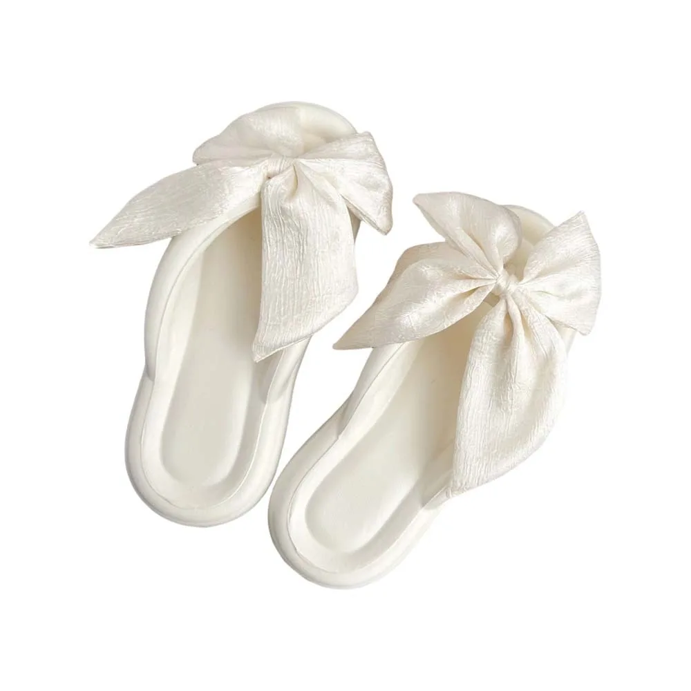 

Cloth White Bowknot White Bowknot Flip Flops Beachwear Korean Ins Style Platform Flip Flops EVA Anti Slip Slides Sandals Summer