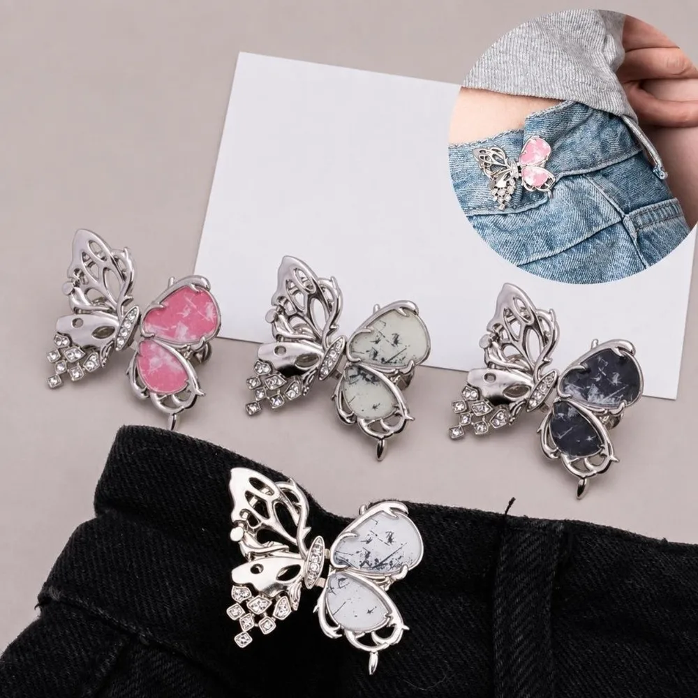Alloy Waist Tightening Clip Rhinestones Decor Adjustable Tightness Butterfly Waist Clip Butterfly Shape Detachable