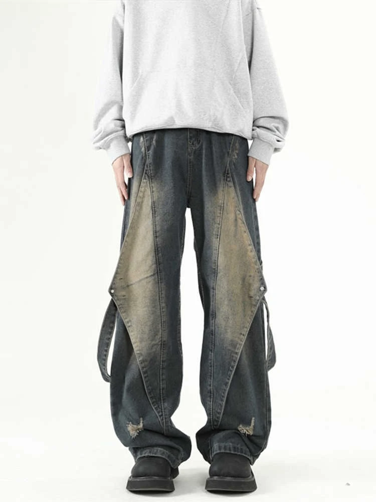 

Trendy Men's Wide Leg Jeans Vintage Washed Workwear Style Casual Straight Cut Durable Comfortable Fit All Seasons Jeans