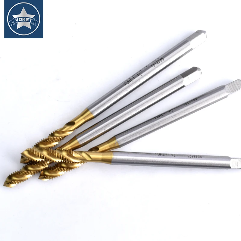 VOKET HSSE-M35 JIS Standard Long Shank 100MM Spiral Fluted Tap UNC 2-56 6-32 8-32 1/4 UNF 10-32 Machine Screw Thread Taps