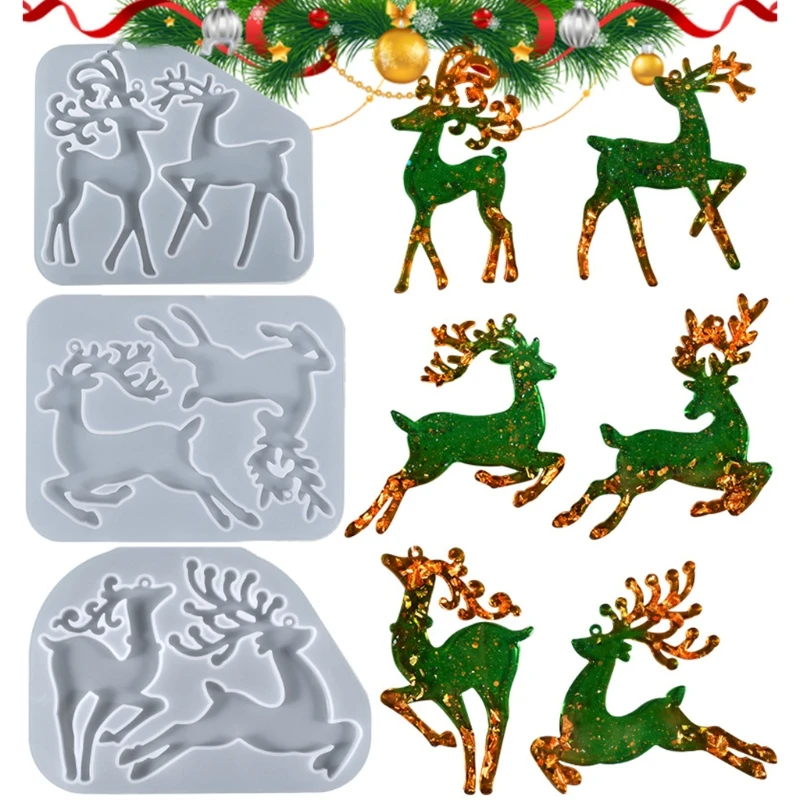 for Creative Christmas Resin Molds Handmade Elk Reindeer Ornament Molds DIY Crafts Gift for for Keychain Decoration Pend Y08E