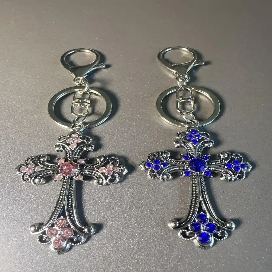 1/5/10/20/50/100pcs Women's Fashion Rhinestone Cross Charm Keychain Car Accessories Handbag Charm School Cute Goth Y2K Mixed Col