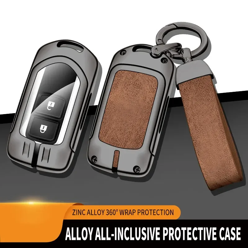 Key Fob Cover For 3 Button Toyota Camry RAV4 Prado Highlander, Zinc Alloy Suede Car Key Case, Full Protector With Leather Strap