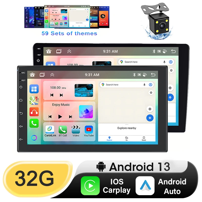 

Car Radio 7/9/10Inch Wireless Apple 2 Din1 Stereo Receiver Car Multimedia Rear View Camera Android 13 Radio Car Accessories