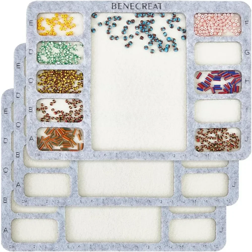 3Pcs 7.8x5.9inch Hard Back Bead Tray with A-J Grids, Wood Covered with Felt Wood Bead Design Board, Bead Mat for Beading