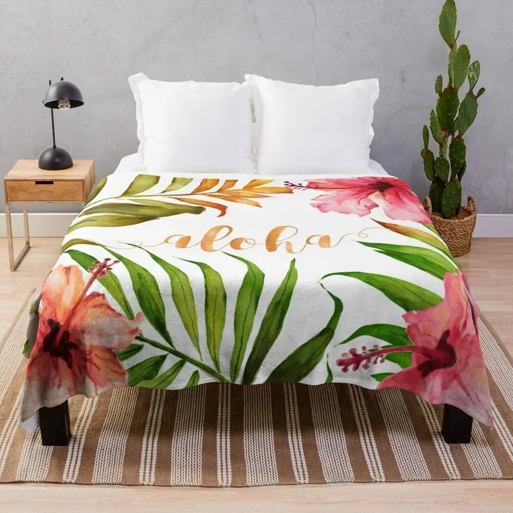 

Aloha Tropical Hawaiian Floral Watercolor Throw Blanket Fluffy Cozy Throw Blanket for Home Decor