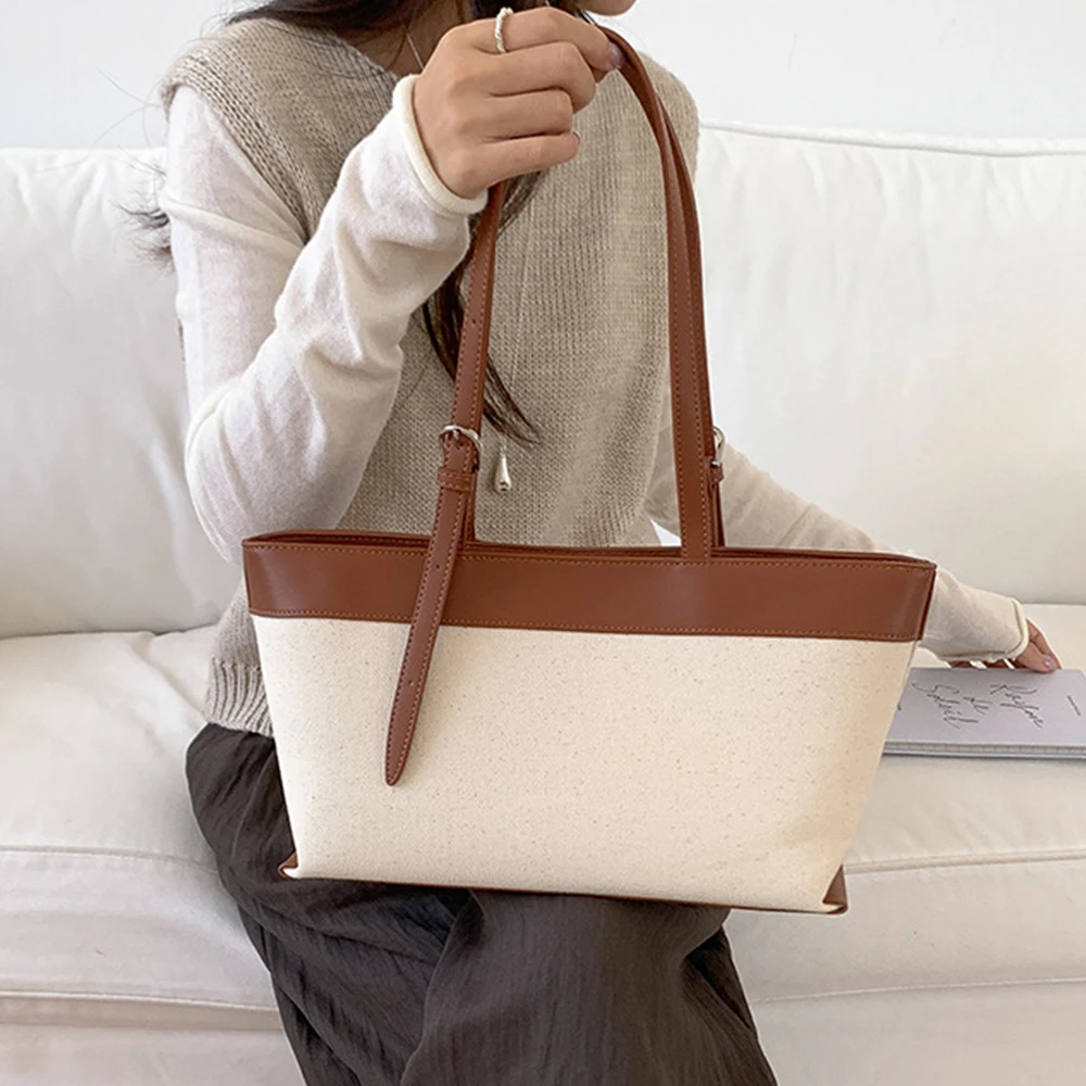 

Fashion Canvas Tote Shoulder Bag Luxury Designer Bags for Women Handbags Patchwork Top Handle Shopper Purses Bucket Bag NEW 2026