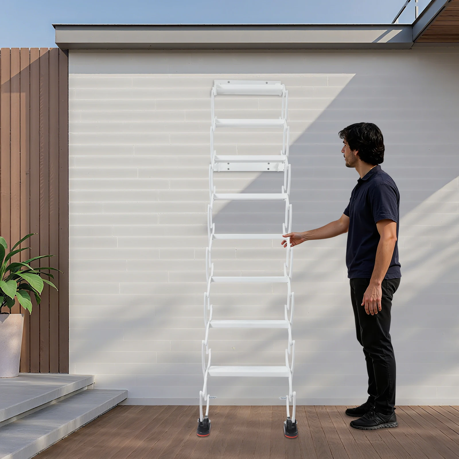8 Steps Space-saving Fodable Telescoping Step Ladders Retractable Folding Stair White with Brackets