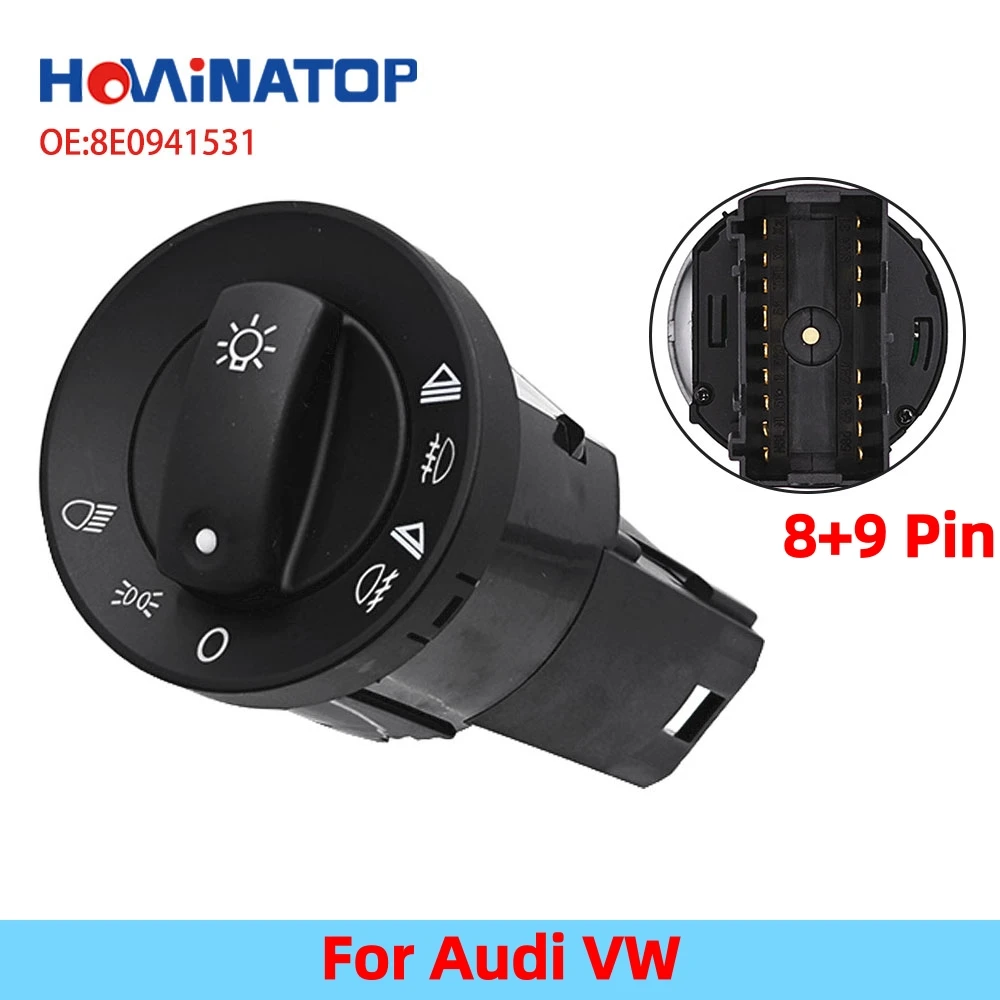 

HOWINATOP 8E0941531 8+9 Pin Three Position Headlight Control Switch For Audi VW High Quality OEM Replacement