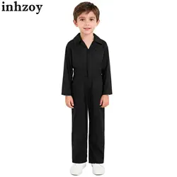 Kids Boys Girls Fashion Casual Zipper Overalls Jumpsuit Hip Hop Street Jazz Dance Jumpsuit Long Sleeve Euro Workwear Coveralls