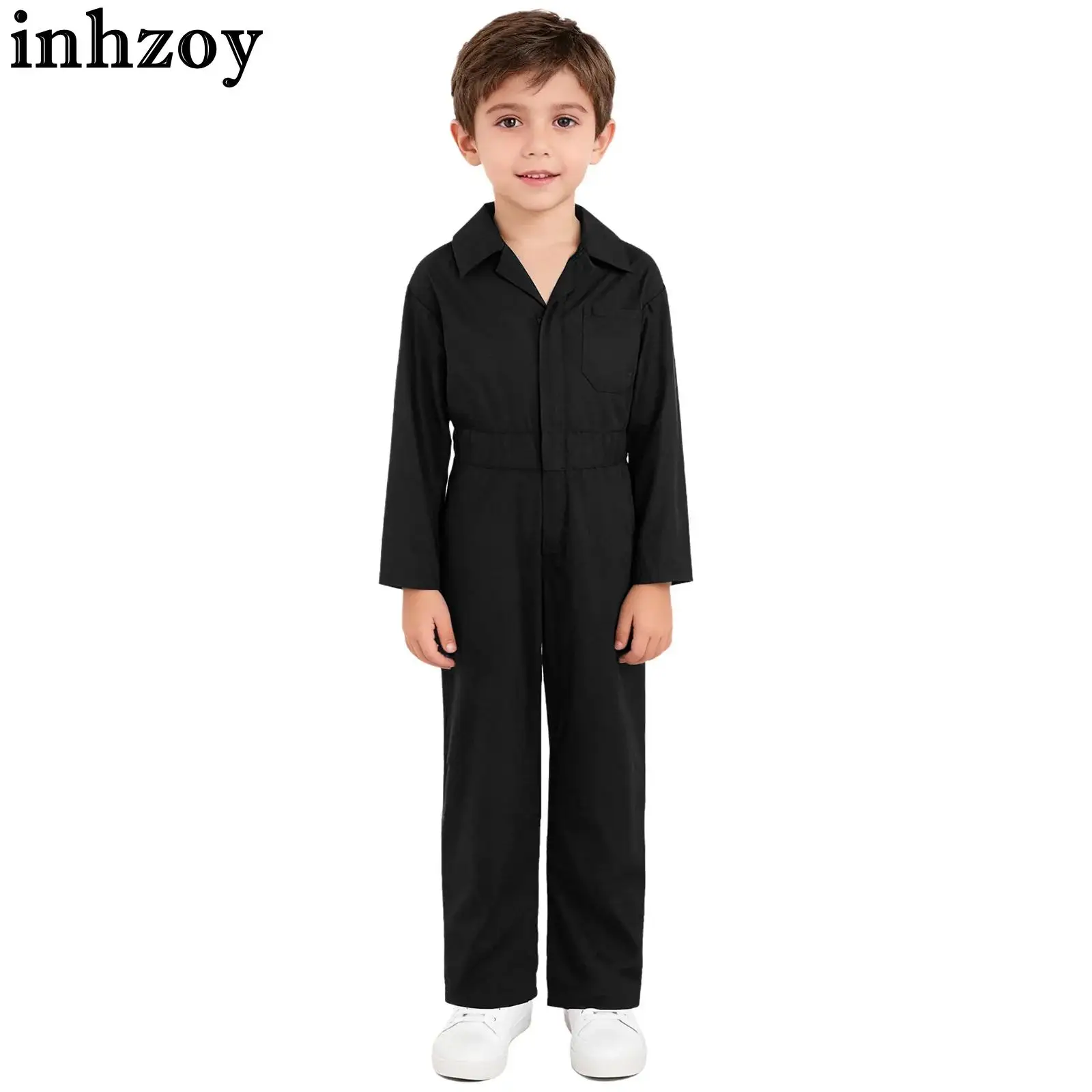 Kids Boys Girls Fashion Casual Zipper Overalls Jumpsuit Hip Hop Street Jazz Dance Jumpsuit Long Sleeve Euro Workwear Coveralls