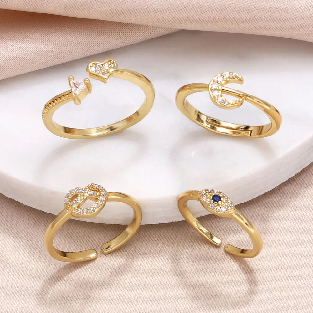 OCESRIO Fashion Mini Crystal Heart Rings for Women Copper Gold Plated Moon Blue Eye Open Ring Jewelry Women Gift rigs83