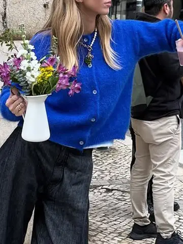 ITOOLIN Mode Fluffig Tröja Kofta Estetisk Enfärgad Långärmad Tröja Knäppt Höst Casual Mjuk Stickad Jacka 8 best sales fluffig kofta - №8