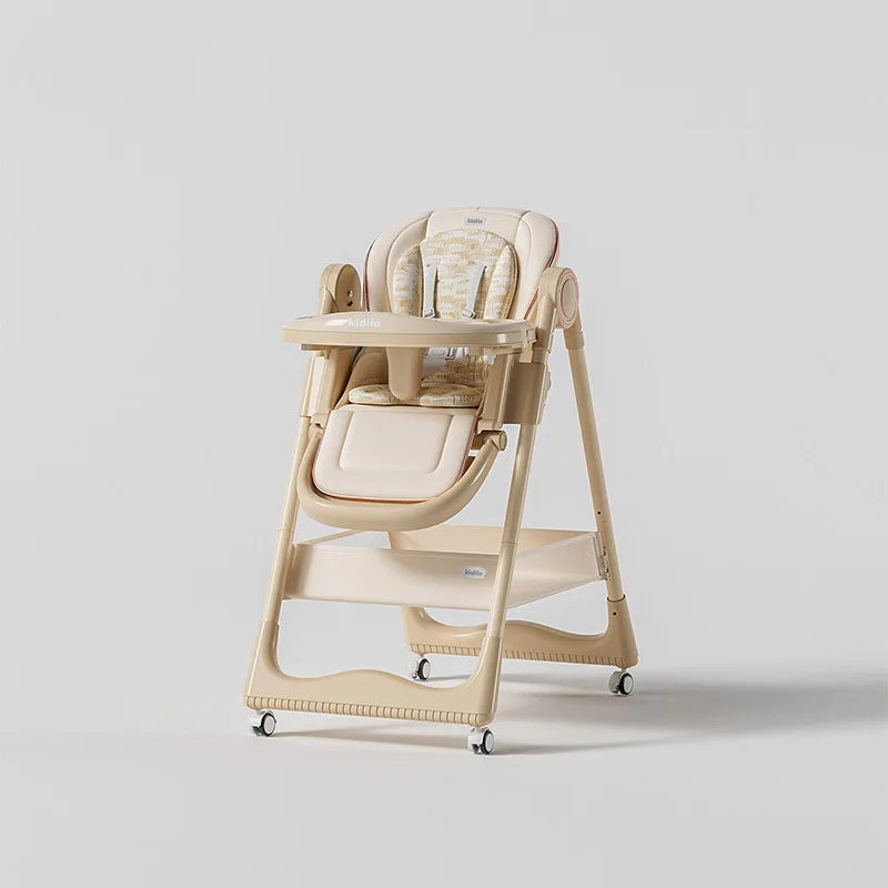 

Детский высокий обеденный стул для кормления. Складной детский обеденный стул. Стул с откидной спинкой и колесиками, корзина для хранения.