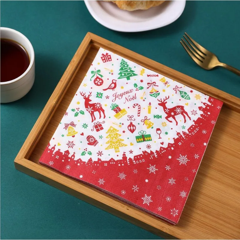 10/20pcs 33cm 2P New Christmas Element Printed Napkins Party Table Wood Pulp Paper Decorative Painting Paper DIY Decoupage Paper