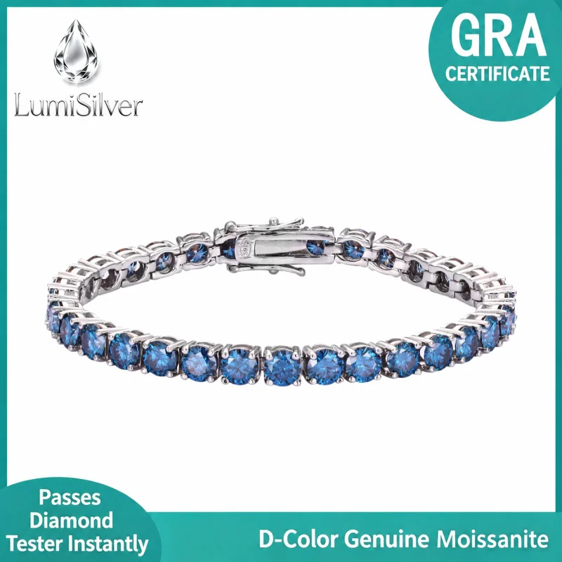 Sapphire Blue Moissanite Tennis Bracelet 925 Sterling Silver Women Luxury Fine Jewelry GRA Cert