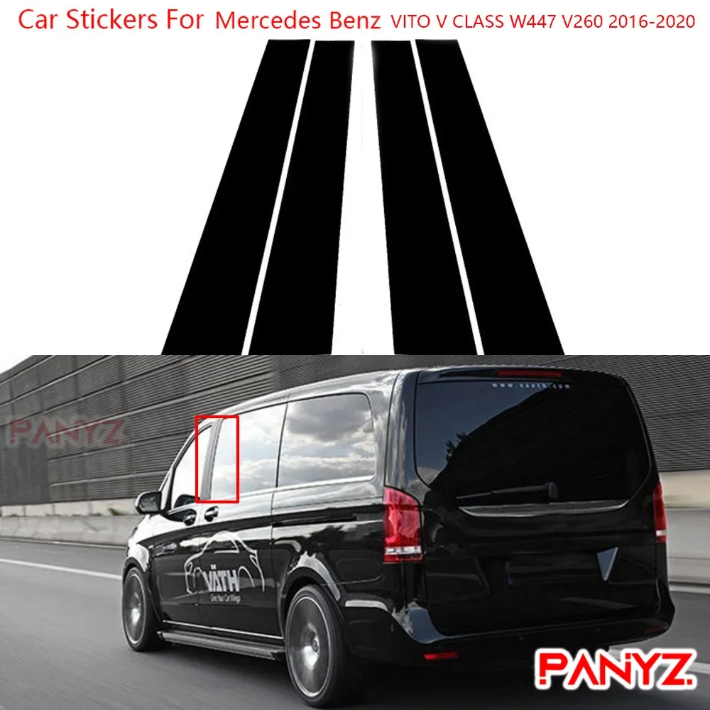 Glossy Black Car Door Central Window Middle Column Strip PC Pillar Stickers For Mercedes Benz VITO V CLASS W447 V260 2016-2020