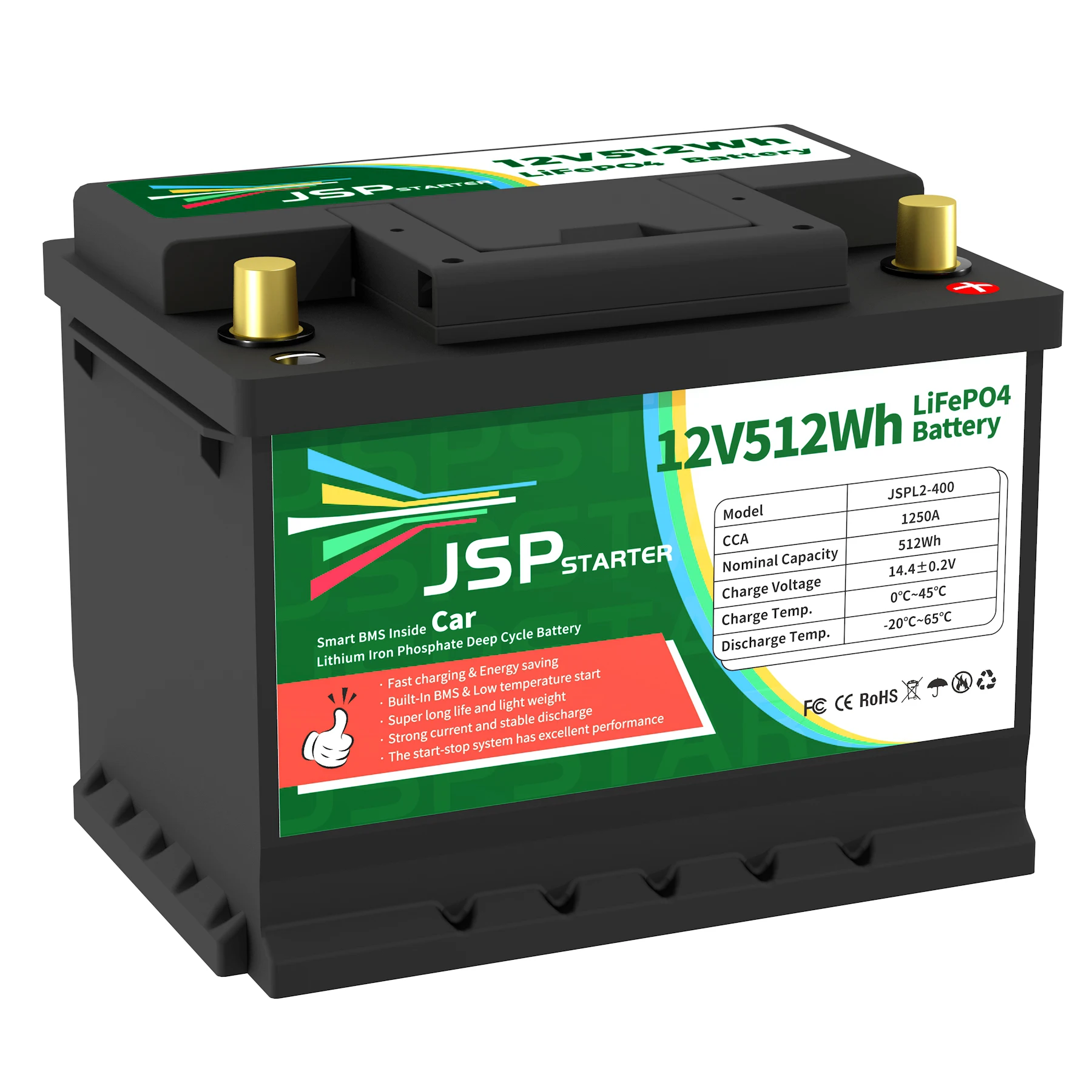 JSPL2-400 Car LiFePO4 battery 12.8V 512Wh CCA1250A With Jump Starter Protection Automobile 12.8V lithium battery LiFePO4 battery