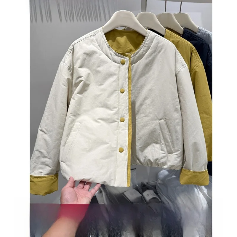 

Winter New Sle Korean Color Blo Long Sve Lightweight Thiened Cotton Jaet Women's Small Size Trendy Pure Color
