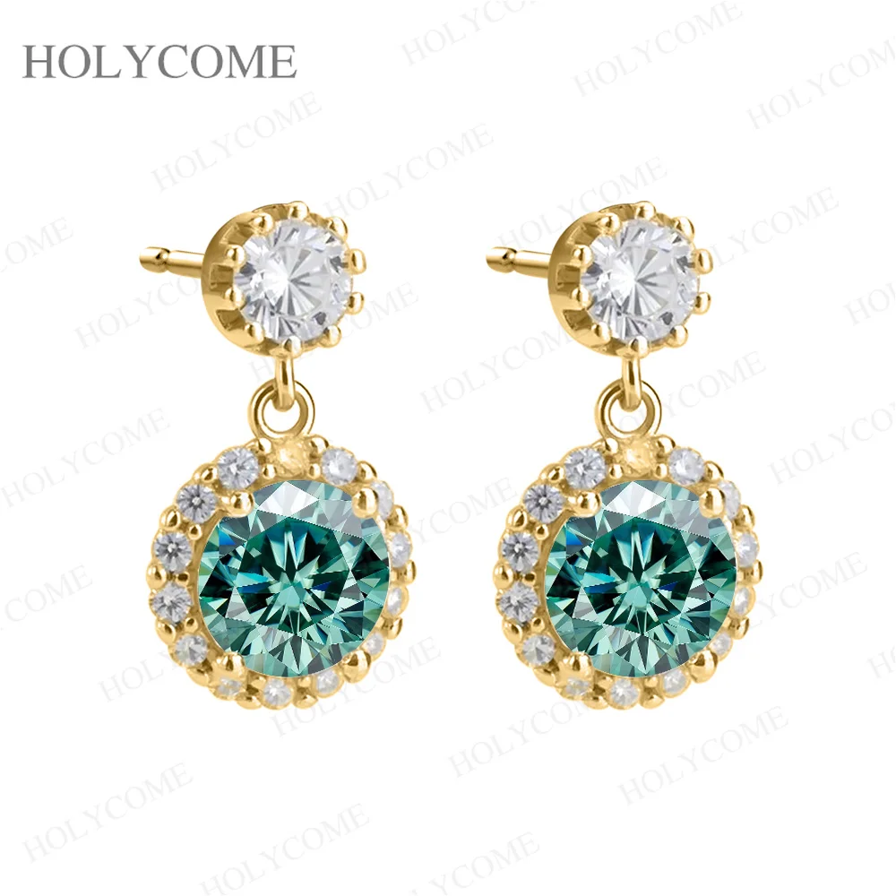 925 Sterling Silber Moissanit Halo Tropfen-Ohrringe Runder Brillantschliff Hängeohrringe für Damen Brautschmuck – Detail 5