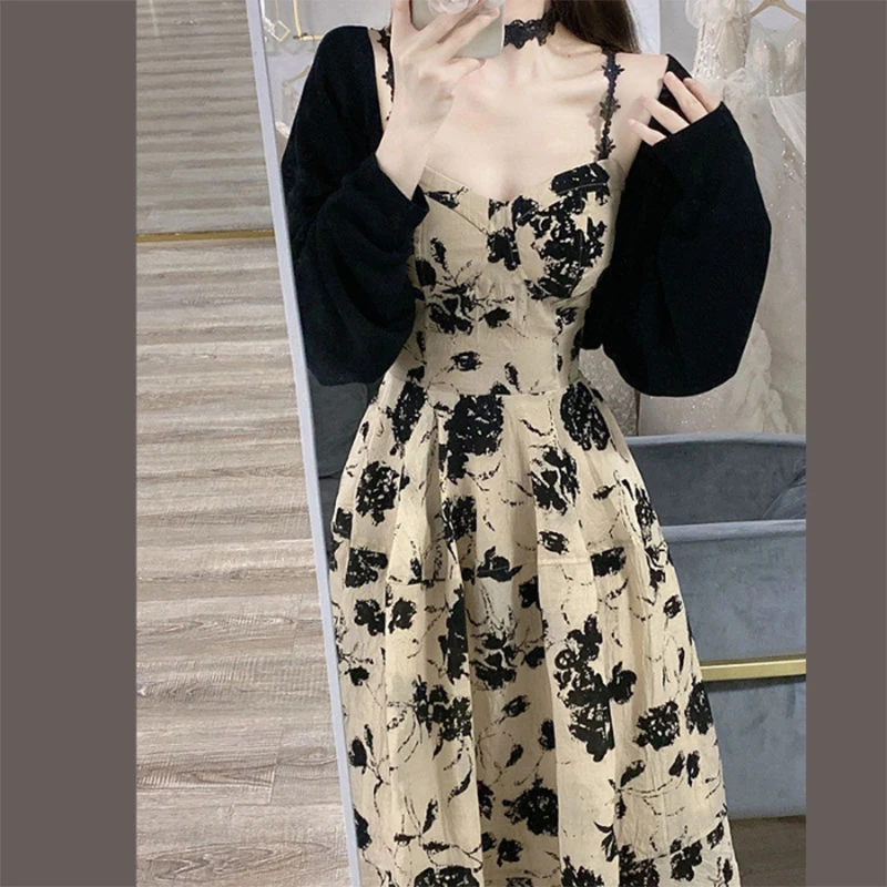 Floral Strap Midi Dress Women Sexy Sleeveless Elegant Party Backless Dresses