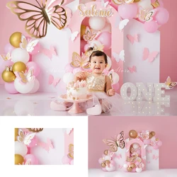 Golden Butterflies  Backgrounds Cake Smash Kids Adult Photography Props Child Baby Pink Balloon Garden Decors Photo Backdrops