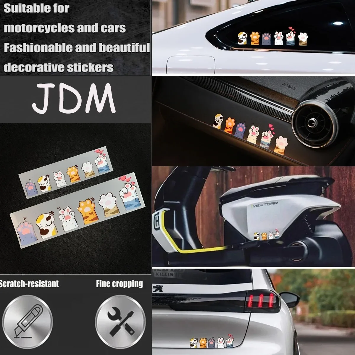 Cute Cat Paw Reflective Car Motorcycle Scooter Body Window Windshield Rear Tail Trunk  Decals  Accessories Stickers For honda